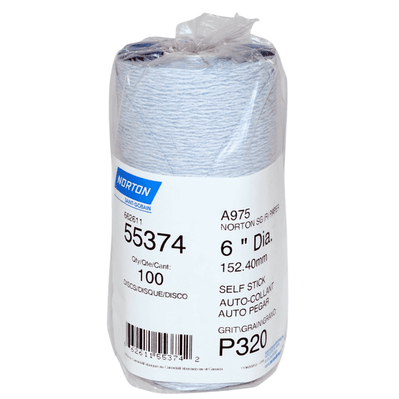 Norton 55374 - 6 Inch Ceramic Alumina Dry Ice Paper Disc Roll PSA P320 Grit A975 - 100 Per Roll
