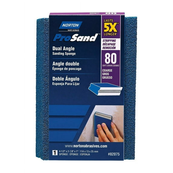 Norton 5X Dual Angle Sanding Sponge 4.5X2.875X1" Medium, 80 Grit