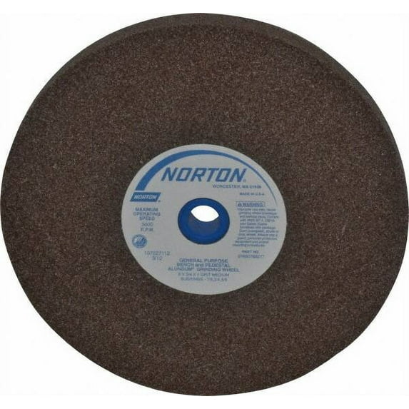 Norton 60/80 Grit Aluminum Oxide Bench & Pedestal Grinding Wheel 8" Diam x 1" Hole x 3/4" Thick, 3600 Max RPM, Medium Grade