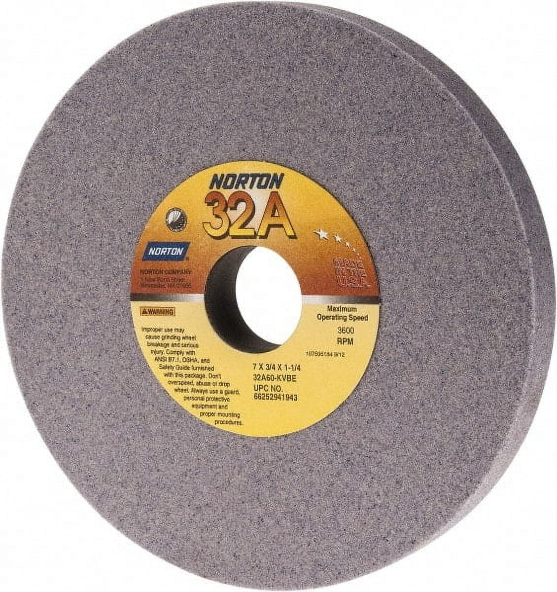 Norton 7" Diam x 11/4" Hole x 3/4" Thick, K Hardness, 60 Grit Surface Grinding Wheel