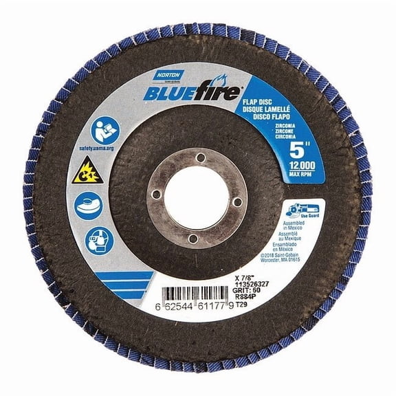 Norton Abrasives Fiber Disc,5 in Dia,7/8in Arbor,P60 Grit 66254461177