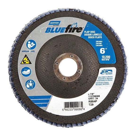Norton Abrasives Fiber Disc,6 in Dia,7/8in Arbor,P24 Grit 66623399066