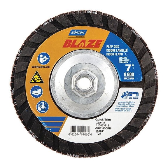 Norton Abrasives Fiber Disc,7 in Dia,5/8in Arbor,40 Grit 66254461066