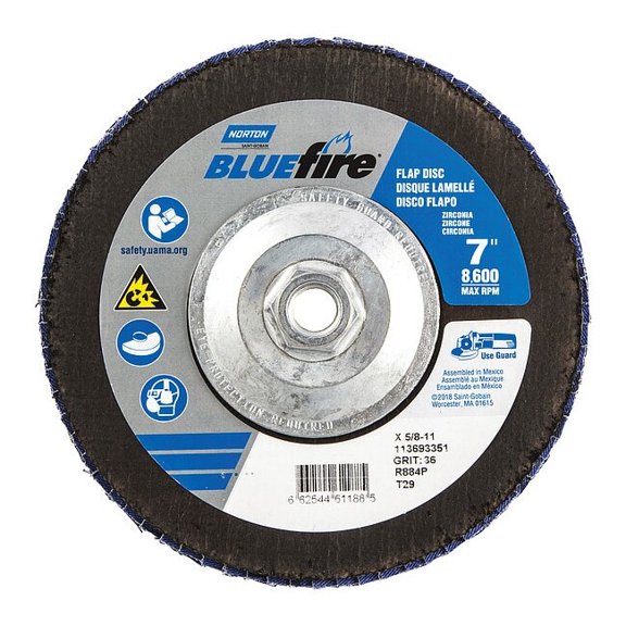 Norton Abrasives Fiber Disc,7 in Dia,5/8in Arbor,P36 Grit 66254461188