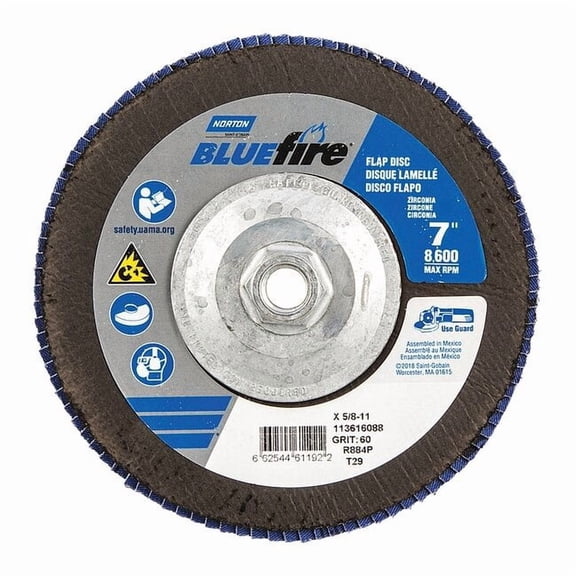 Norton Abrasives Fiber Disc,7 in Dia,5/8in Arbor,P60 Grit 66254461192