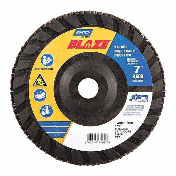 Norton Abrasives Fiber Disc,7 in Dia,7/8in Arbor,40 Grit 66254461059