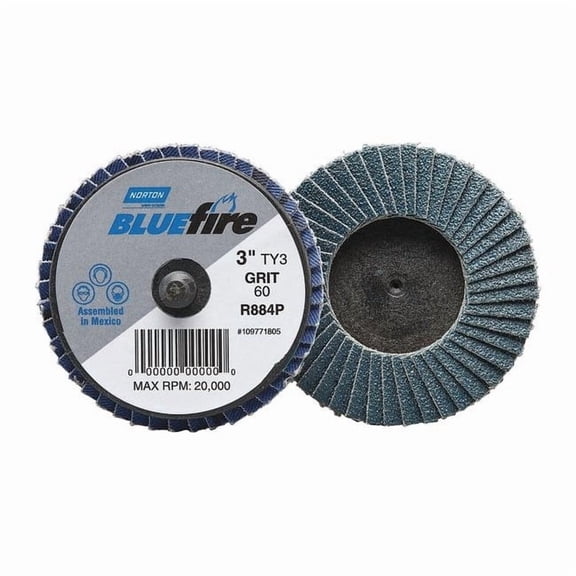 Norton Abrasives Flap Disc,Fine,Grit 120,TY 3,3in,Blfire 77696090174