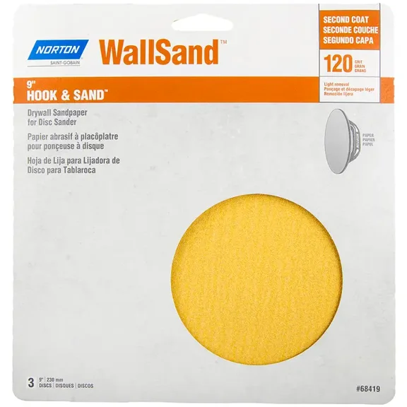 9" Norton 68419 WallSand Hook & Sand Drywall Sandpaper, 120-Grit, 3-Pack