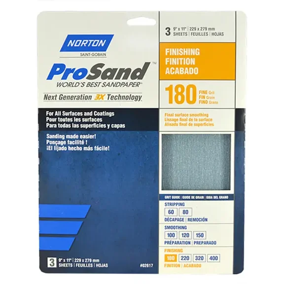 Norton Abrasives Sandpaper Sheet,Fine,180 Grit,PK3 07660768159