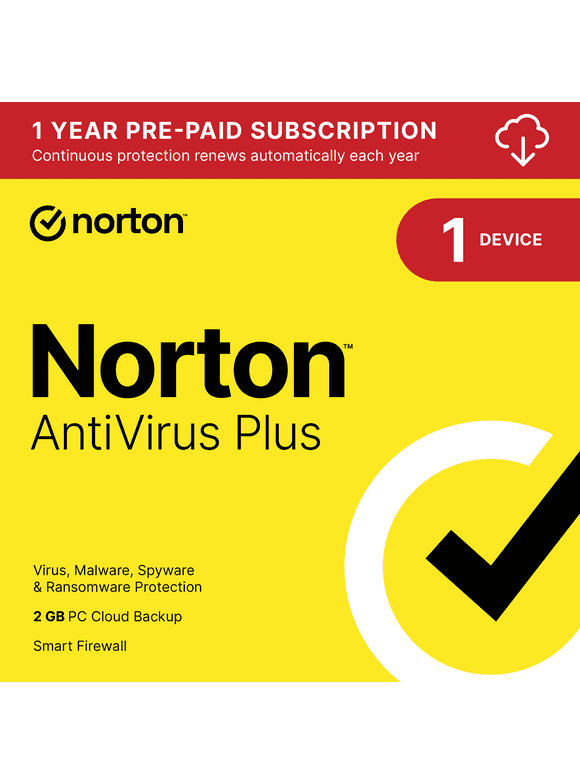 Norton AntiVirus Plus, 1 Device, 1 Year with Auto Renewal, PC/Mac Download