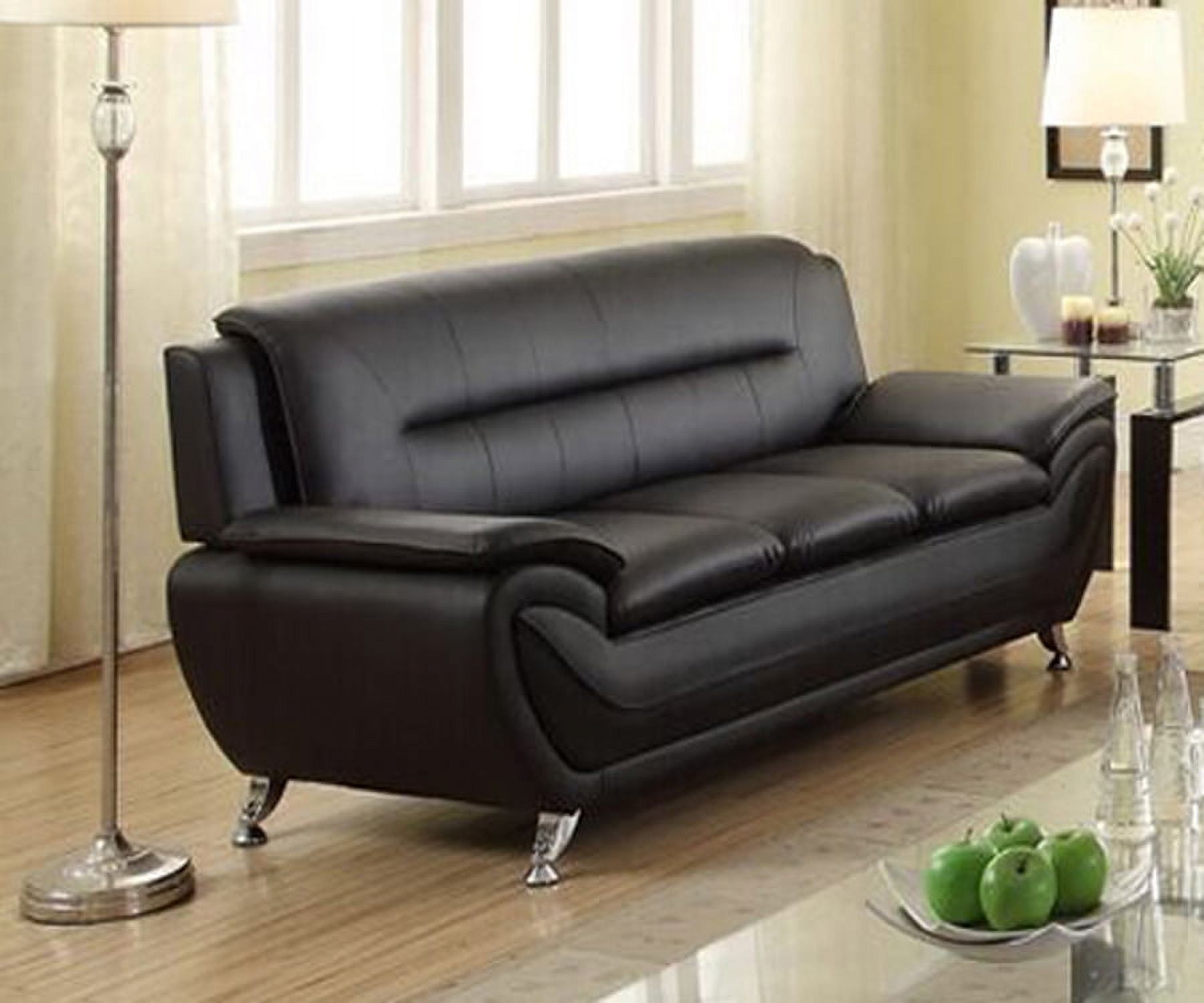 norton black faux leather modern sofa