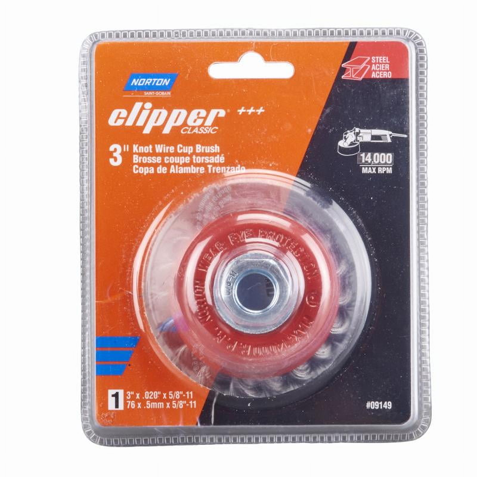 Norton 2027343 3 in. Clipper Knot Wire Cup Brush - Carbon Steel 14000 ...
