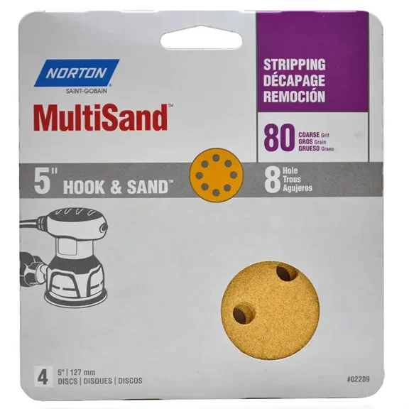 5" Norton 02209 Hook & Sand 8-Hole Sanding Disc, P80-Grit, 4-Pack