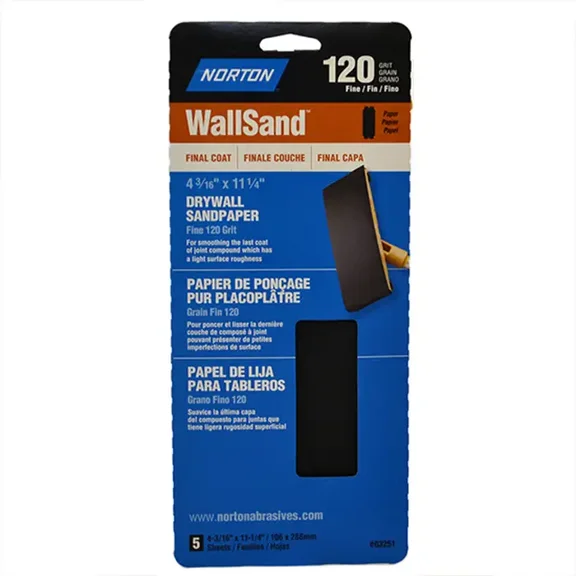 Norton Consumer 03251/02299 4-3-16 in. X 11 in. 120d Wallsand Drywall Sandpaper 5 Cou