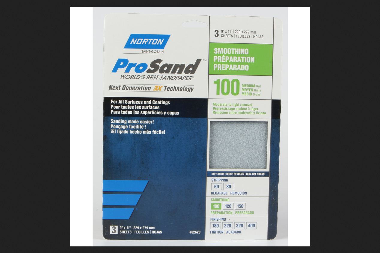 Norton Medium Aluminum Oxide Sandpaper Sheet, 100 Grit, 11" L X 9" W