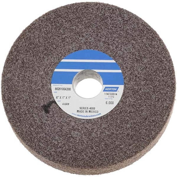 Norton Medium Grade Aluminum Oxide Deburring Wheel, 6" Diam x 1" Width x 1" Hole