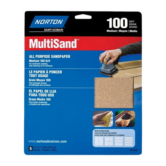 Norton 47735 9" X 11" 100 Grit Medium Multipurpose Sanding Sheets 5 Ct