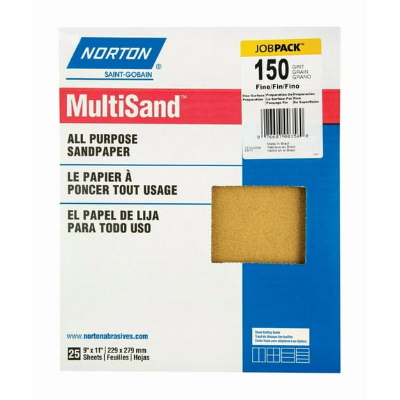 Norton Sandpaper - 25 Sheets, 9" x 11", Fine, 150 grit