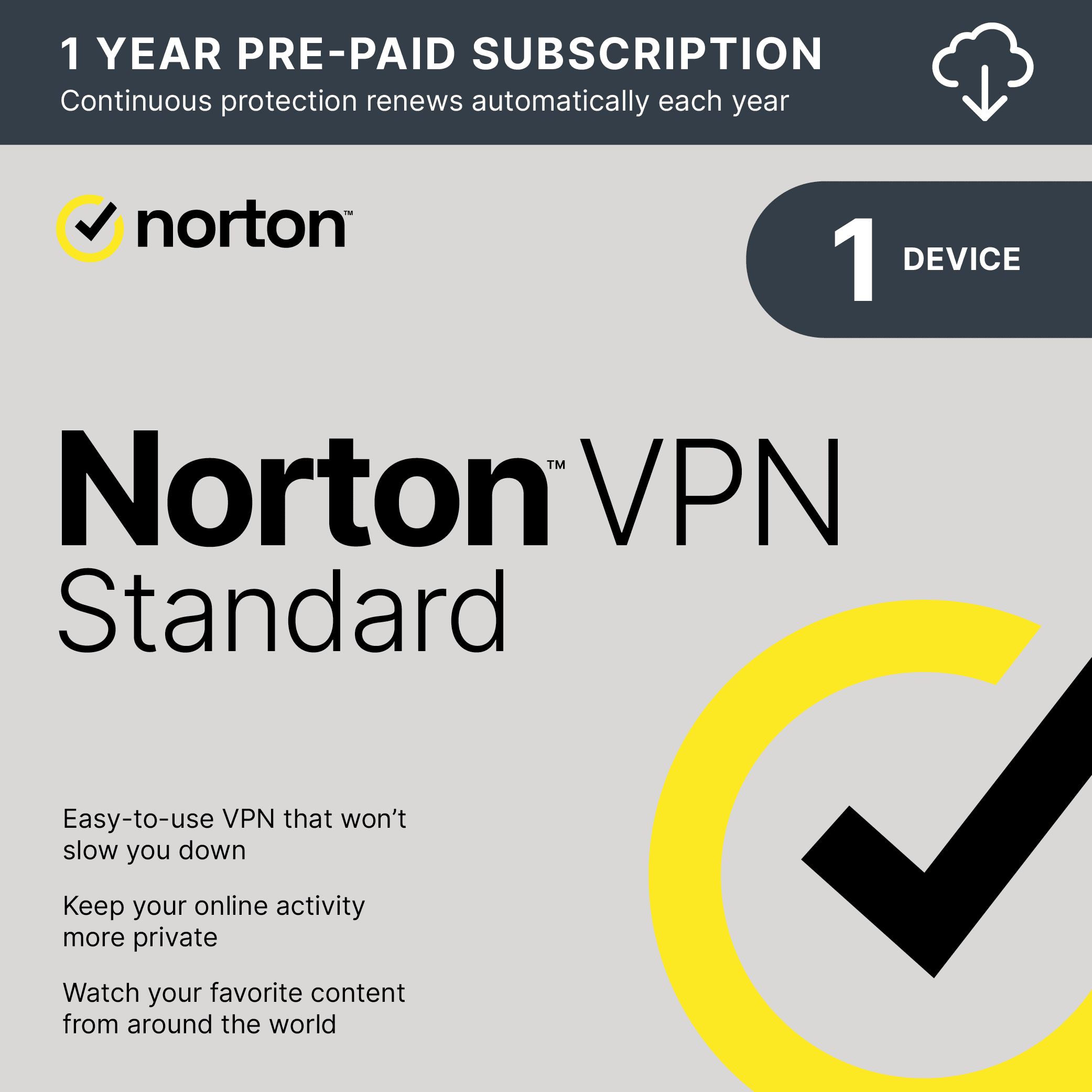 Norton Secure VPN for 1 Device, 1 Year Subscription, PC/Mac/iOS/Android [Digital Download]