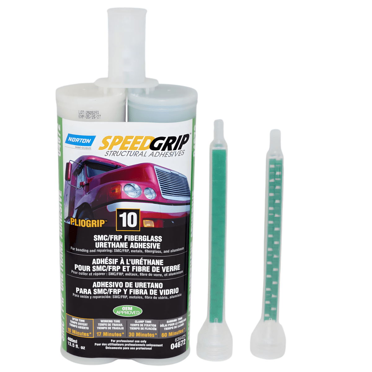Norton SpeedGrip 04672 - Urethane SMC/Fiberglass Repair Adhesive - 400 ml Cartridge