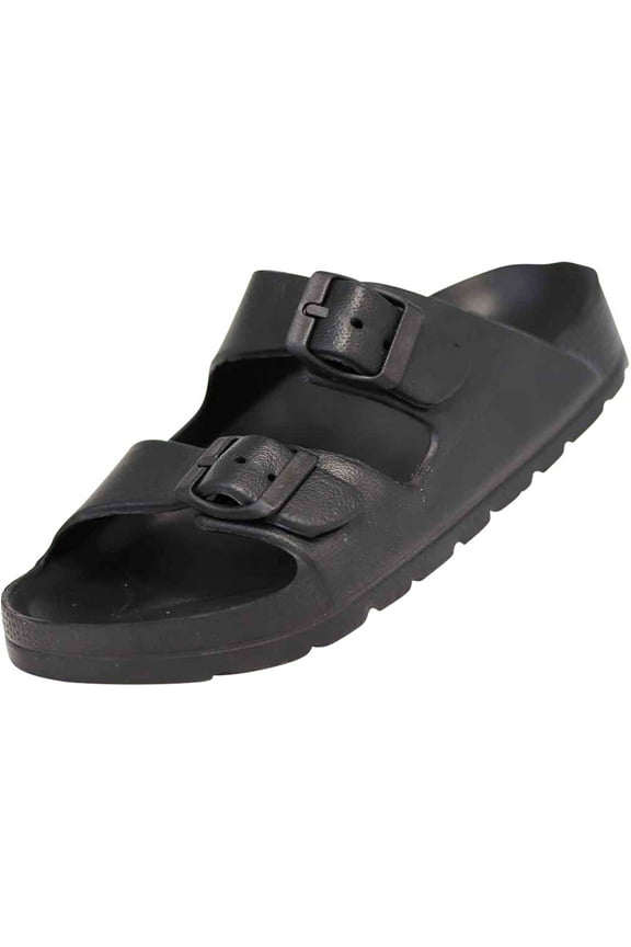 Norty Boy Girl Children Toddler Little and Big Kid 2 Strap Slide Sandal 41906-12MUSLittleKid (Black)