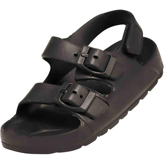 Norty Boy Girl Children Toddler Little and Big Kid 2 Strap Slide Sandal 41914-6MUSToddler (Black Strap)