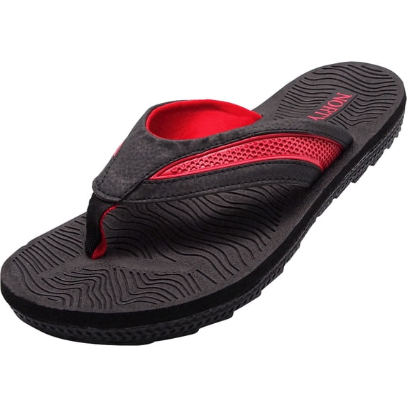 Norty Men's Summer Comfort Casual Thong Flat Flip Flops Sandals Slipper Shoes 40347-7D(M)US (Black-Red)