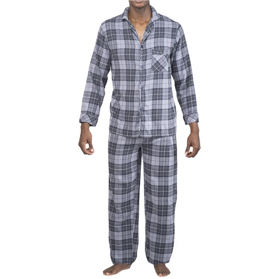 Norty Mens Cotton Blend Yarn Flannel Pajama Lounge Sleep Sets - 16 Prints Available 39996-Small (Charcoal Blue Black Plaid)