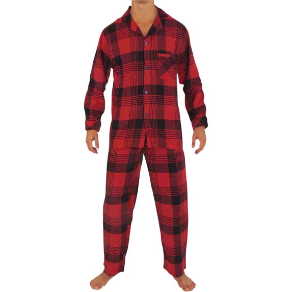 Norty Mens Cotton Blend Yarn Flannel Pajama Lounge Sleep Sets - 16 Prints Available 40003-Large (Red Plaid)