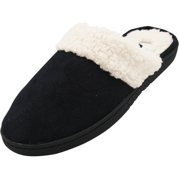 Norty Mens Slippers - Memory Foam Mule and Clog Slippers - Faux Suede, Microfiber or Flannel 40790-Large (Black)