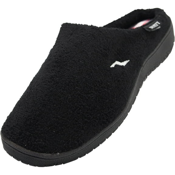 Norty Mens Slippers - Memory Foam Mule and Clog Slippers - Faux Suede, Microfiber or Flannel 40818-Large Black Microfiber