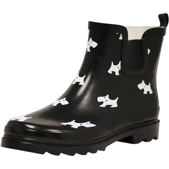 Norty Women Low Ankle High Rain Boots Rainboot Shoe Bootie Runs 1/2 Size Large 42229-9B(M)US (Black Scotty Dogs)