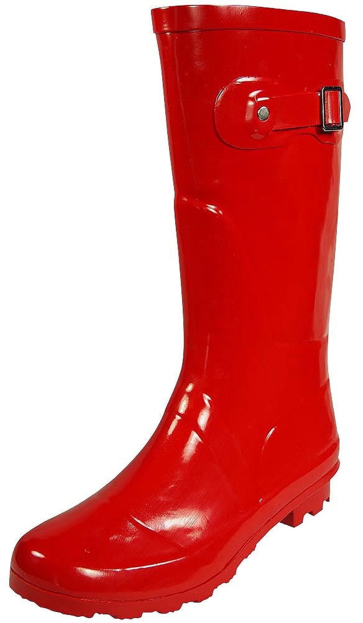 NORTY Women's Hurricane Wellie Rain Boots - Mid-Calf Waterproof Rubber Boots, Glossy Black, Size 11