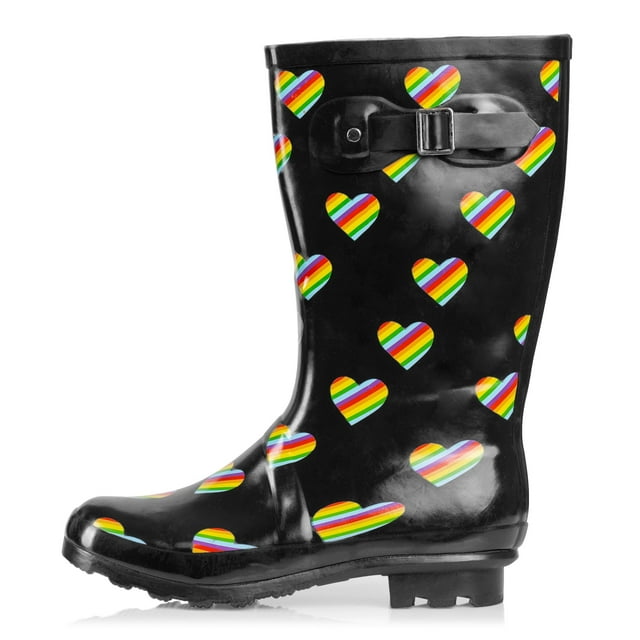 Norty Women's Hurricane Rain Boots – Waterproof Mid-Calf Length 11 inch Rubber Winter Spring and Garden Boots - runs a 1/2 size large