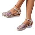 thumbnail image 1 of Norvail Closed Toe Wedge Sandals for Women Boho Lace Espadrilles Ankle Strap Buckle, Summer Beach Wedding Vacation Dress Shoes, 1 of 6