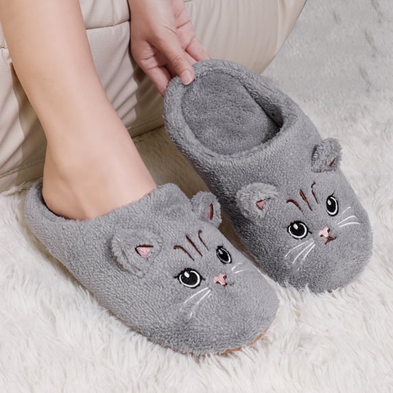 Norvail Cute Fuzzy Cat Slippers for Women Cozy House Slippers Non Slip Indoor Outdoor Warm Soft Plush Retro Home Shoes