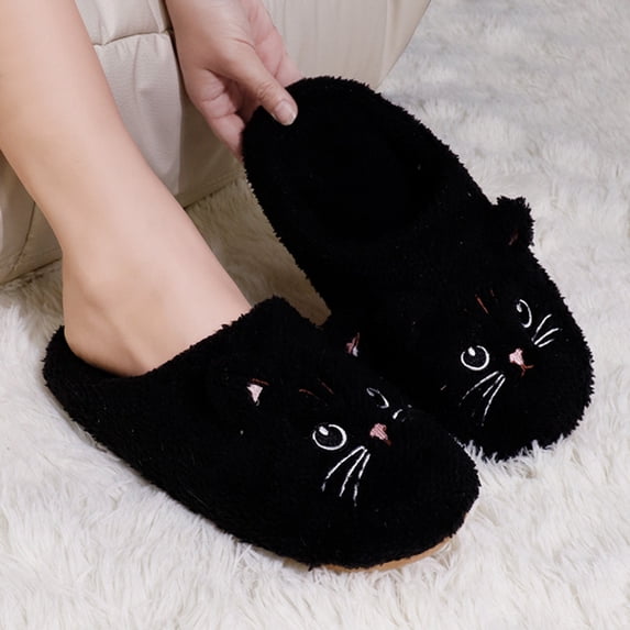 Norvail Cute Fuzzy Cat Slippers for Women Cozy House Slippers Non Slip Indoor Outdoor Warm Soft Plush Retro Home Shoes