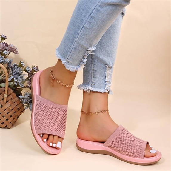 Norvail Flat Slides Sandals for Women Open Toe Slip On Elastic Band Casual Lightweight Comfortable Breathable Beach Summer Slipper Shoes