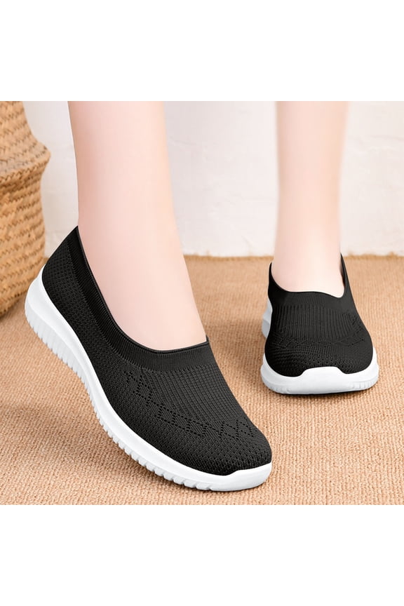 Flat Walking Shoes for Women Comfortable Breathable Slip On Mesh Lightweight Low Heel Sneakers Casual Soft Gym Nurse Work Mom Loafers Hollow Sandals Mesh Casual Shoes Outdoor