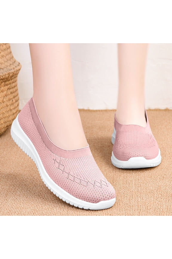 Flat Walking Shoes for Women Comfortable Breathable Slip On Mesh Lightweight Low Heel Sneakers Casual Soft Gym Nurse Work Mom Loafers Hollow Sandals Mesh Casual Shoes Outdoor