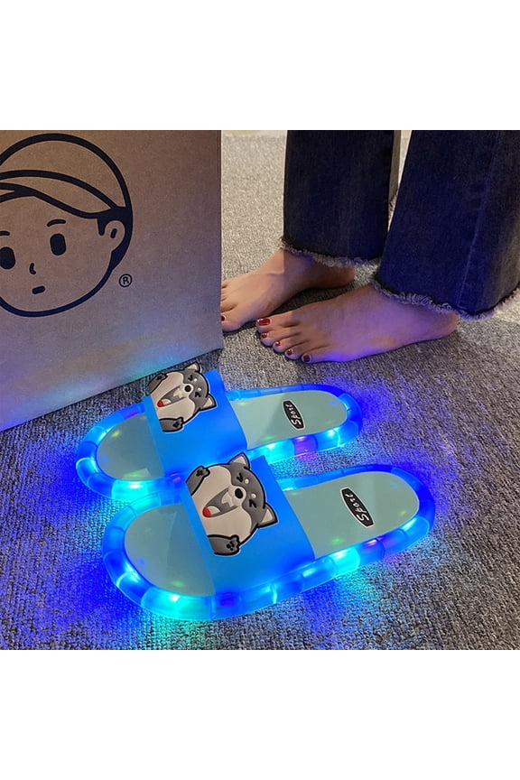 Light Up Slippers for Women, Motion Sensor LED Slides with Cartoon Eyes, Non Slip Sole Indoor Outdoor Comfort Sandals, Funny Glow Shoes