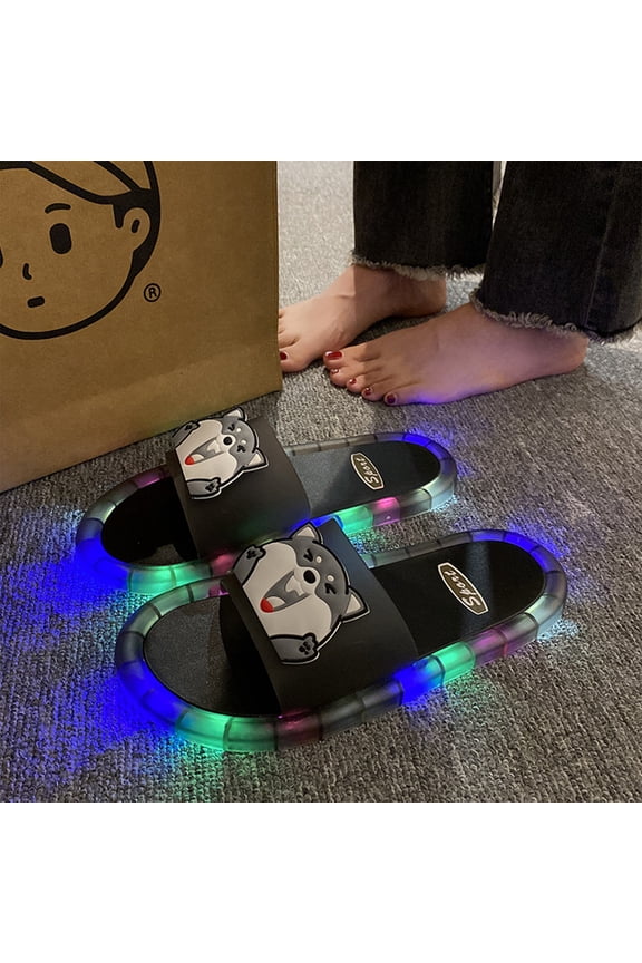 Light Up Slippers for Women, Motion Sensor LED Slides with Cartoon Eyes, Non Slip Sole Indoor Outdoor Comfort Sandals, Funny Glow Shoes