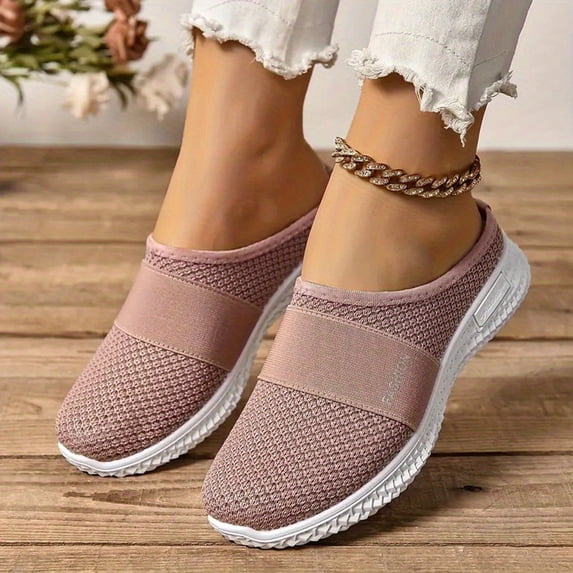 Norvail Mesh Flats for Women Backless Breathable Mesh Walking Mules Sneakers Open Back Slip On Shoes Closed Toe Slides Slippers Comfortable Lightweight Casual Soft Soles Slippers