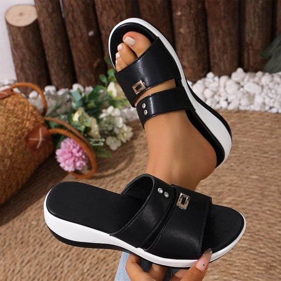 Norvail Orthopedic Sandals for Women, Wide Width Flat Sandals, Comfortable Slip On Orthopedic Low Wedge Flat Sandals for Summer, Walking Sandals for Women With Arch Support