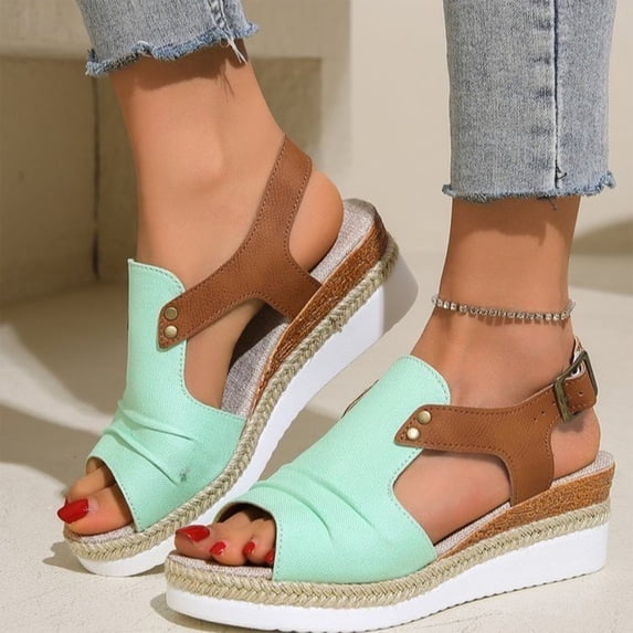 Norvail Sandals for Women Platform Wedge Open Toe Low Heel, Beach Sandals with Cushioned Footbed, Low Wedge Heel and Ankle Strap for Secure Fit, Casual Dress Sandals for Summer