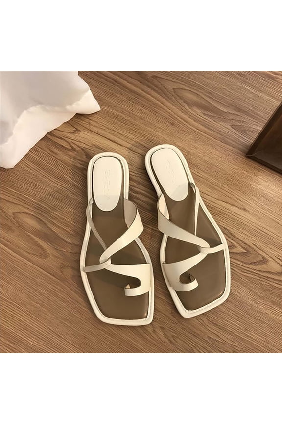 Summer One Foot Casual Beach Vacation Slippers Flip Flops for Women Arch Support Comfortable Thong Sandals with Square Toe & Lightweight Cushion Beach Slides
