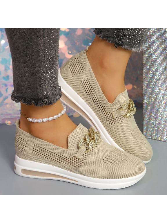 Womens Breathable Cut Out Fly Knit Casual Shoes, Summer Going Out Shoes, Lightweight Comfortable Slip On Sneakers for Daily Wear