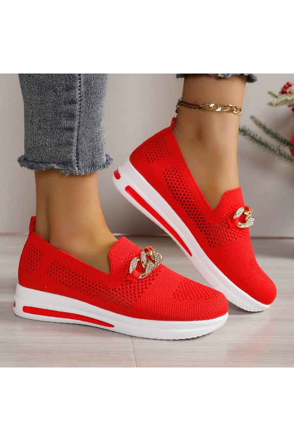 Womens Breathable Cut Out Fly Knit Casual Shoes, Summer Going Out Shoes, Lightweight Comfortable Slip On Sneakers for Daily Wear