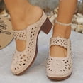thumbnail image 1 of Norvail Womens Chunky Heel Hollow Carved Closed Toe Mules, Wide Foot Sandals for Women Dressy, Non Slip Beach Travel Slides for Summer Vacation Casual Wear, 1 of 6