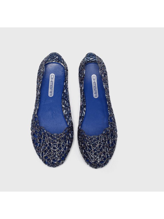 Womens Closed-Toe Crystal Hollow-Out Flat Soft Sole Jelly Sandals,Clear Sandals with Crystal Accents, Breathable Perforated Design, Water-Resistant Summer Shoes for Beach and Casual Wear